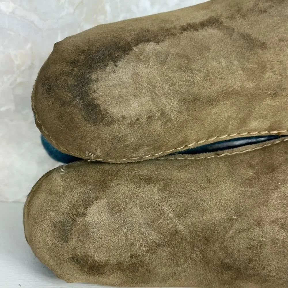Glerups Womens Booties Slippers Wool Upper Size 11 Petrol Blue Suede Sole